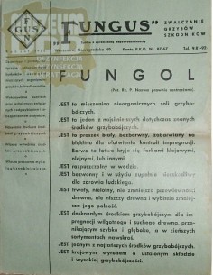 FUNGOL INFORMACJA TECHNICZNA O PREPARACIE GRZYBOBÓJCZYM 1938 ROK 